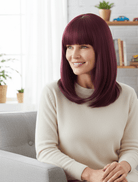 Dark Burgundy Straight with Full Bangs Wig - MARKETPLACE - Milk & Honey Wigs