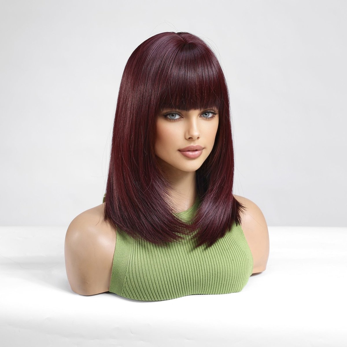 Dark Burgundy Straight with Full Bangs Wig - MARKETPLACE - Milk &amp; Honey Wigs