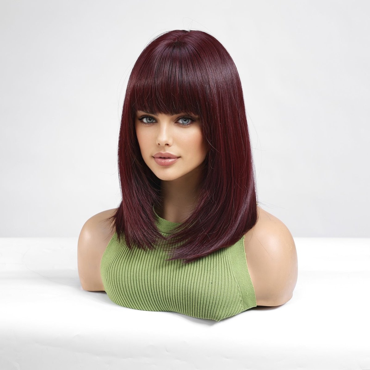 Dark Burgundy Straight with Full Bangs Wig - MARKETPLACE - Milk &amp; Honey Wigs
