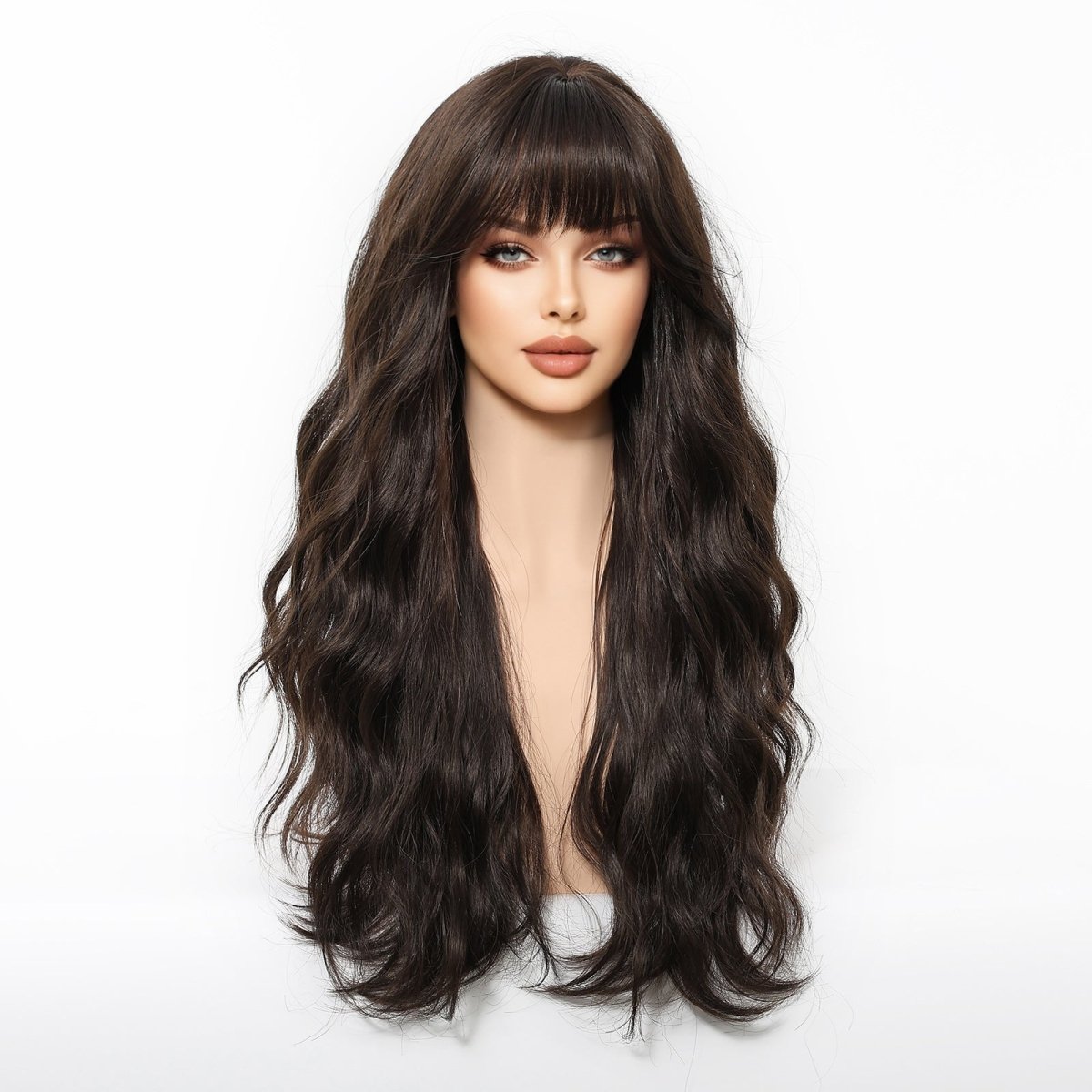 Dark Chocolate Wavy Wig with Full Fringe - MARKETPLACE - Milk & Honey Wigs