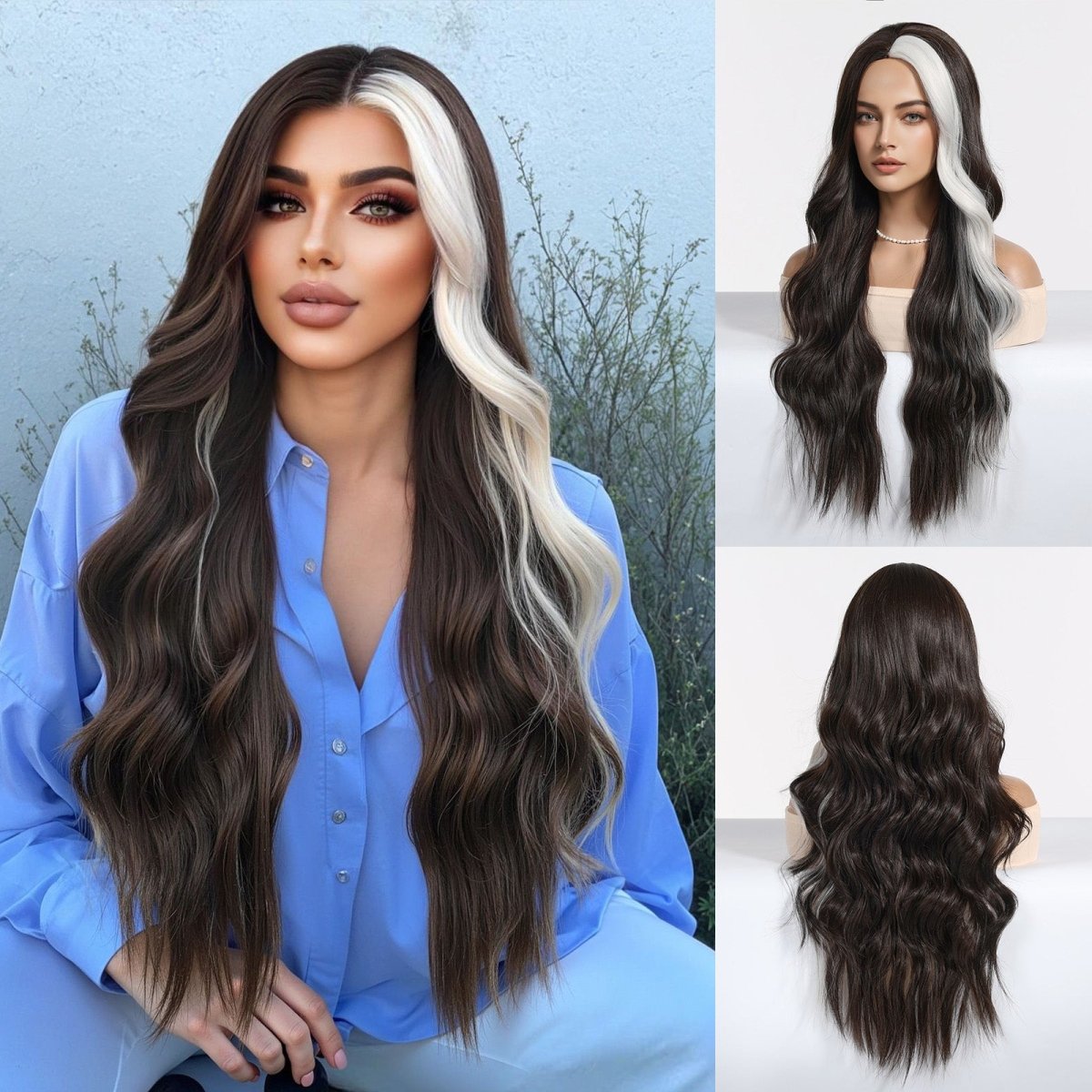 Ebony Waves with Front Platinum Highlights Wig - MARKETPLACE - Milk &amp; Honey Wigs