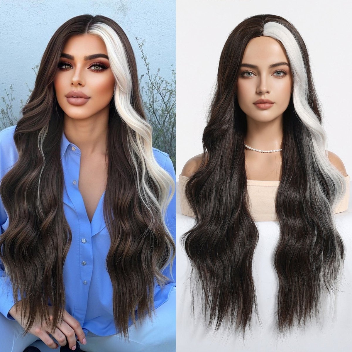 Ebony Waves with Front Platinum Highlights Wig - MARKETPLACE - Milk &amp; Honey Wigs