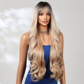 Extra Long Caramel Blonde With Root Wavy Fringe Wig - MARKETPLACE - Milk & Honey Wigs