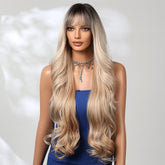 Extra Long Caramel Blonde With Root Wavy Fringe Wig - MARKETPLACE - Milk & Honey Wigs