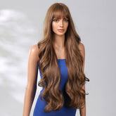 Extra Long Medium Brown Wavy Fringe Wig - MARKETPLACE - Milk & Honey Wigs