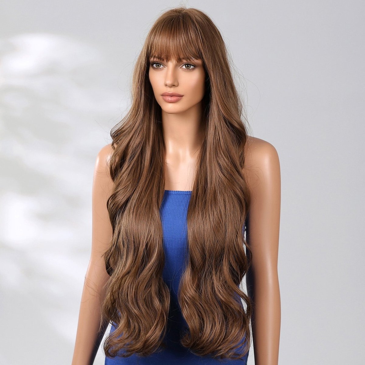 Extra Long Medium Brown Wavy Fringe Wig - MARKETPLACE - Milk &amp; Honey Wigs
