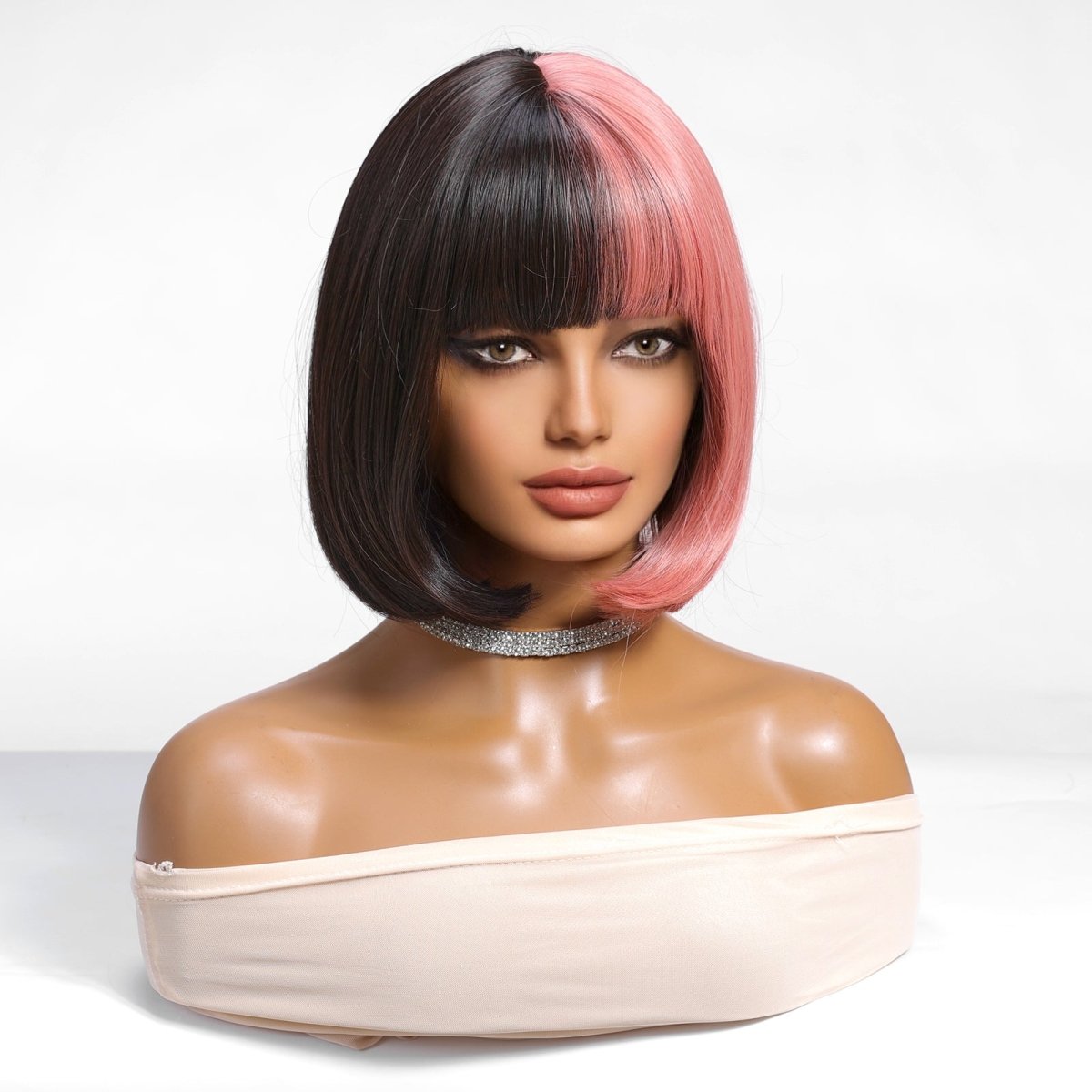 Half Pink Half Black Blunt Bob with Full Fringe Wig - MARKETPLACE - Milk &amp; Honey Wigs