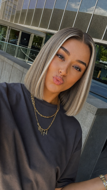 JAHLA mixed root blonde human hair lace front bob wig | Milk &amp; Honey Wigs