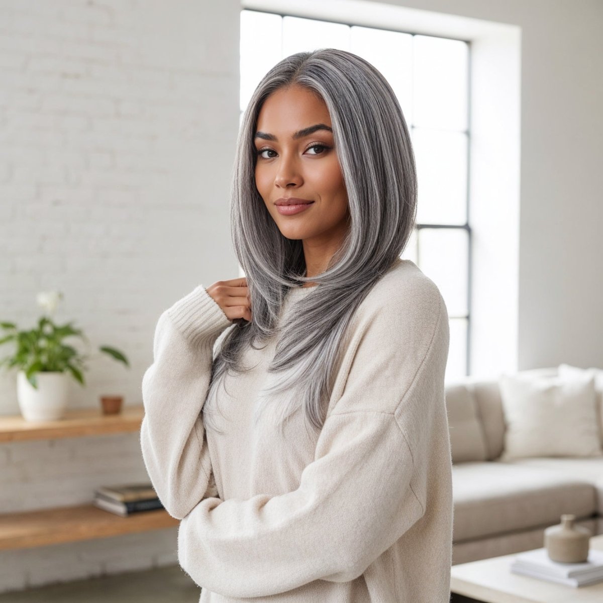 JEAN Ash Grey ( Salt &amp; Pepper ) 13X6 Lace Front Wig - Milk &amp; Honey Wigs