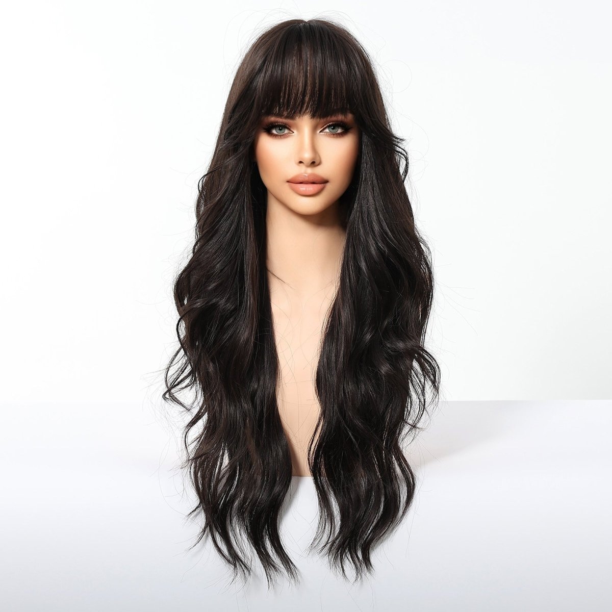Jet Black Wavy with Full Fringe Wig - MARKETPLACE - Milk &amp; Honey Wigs