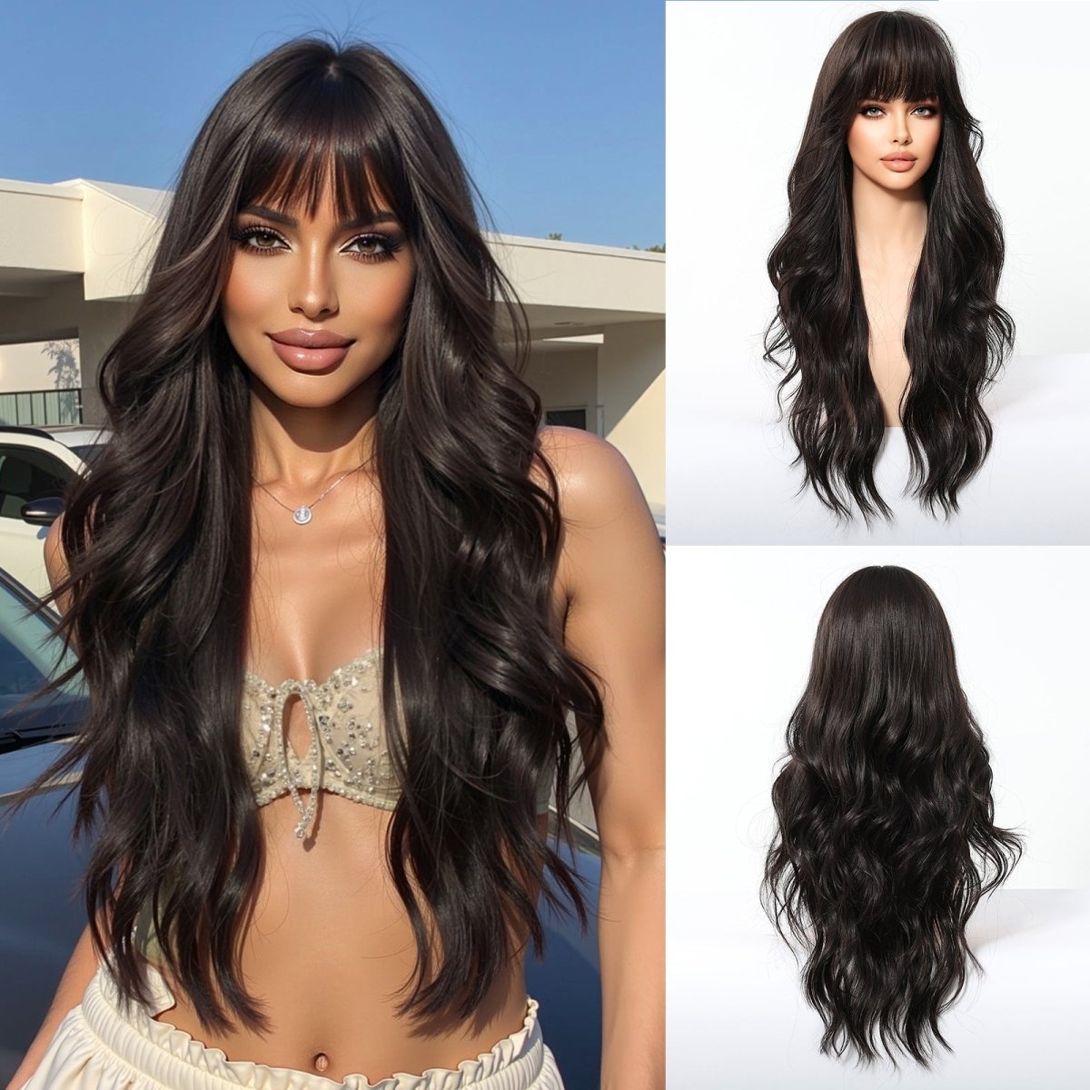 Jet Black Wavy with Full Fringe Wig - MARKETPLACE - Milk &amp; Honey Wigs