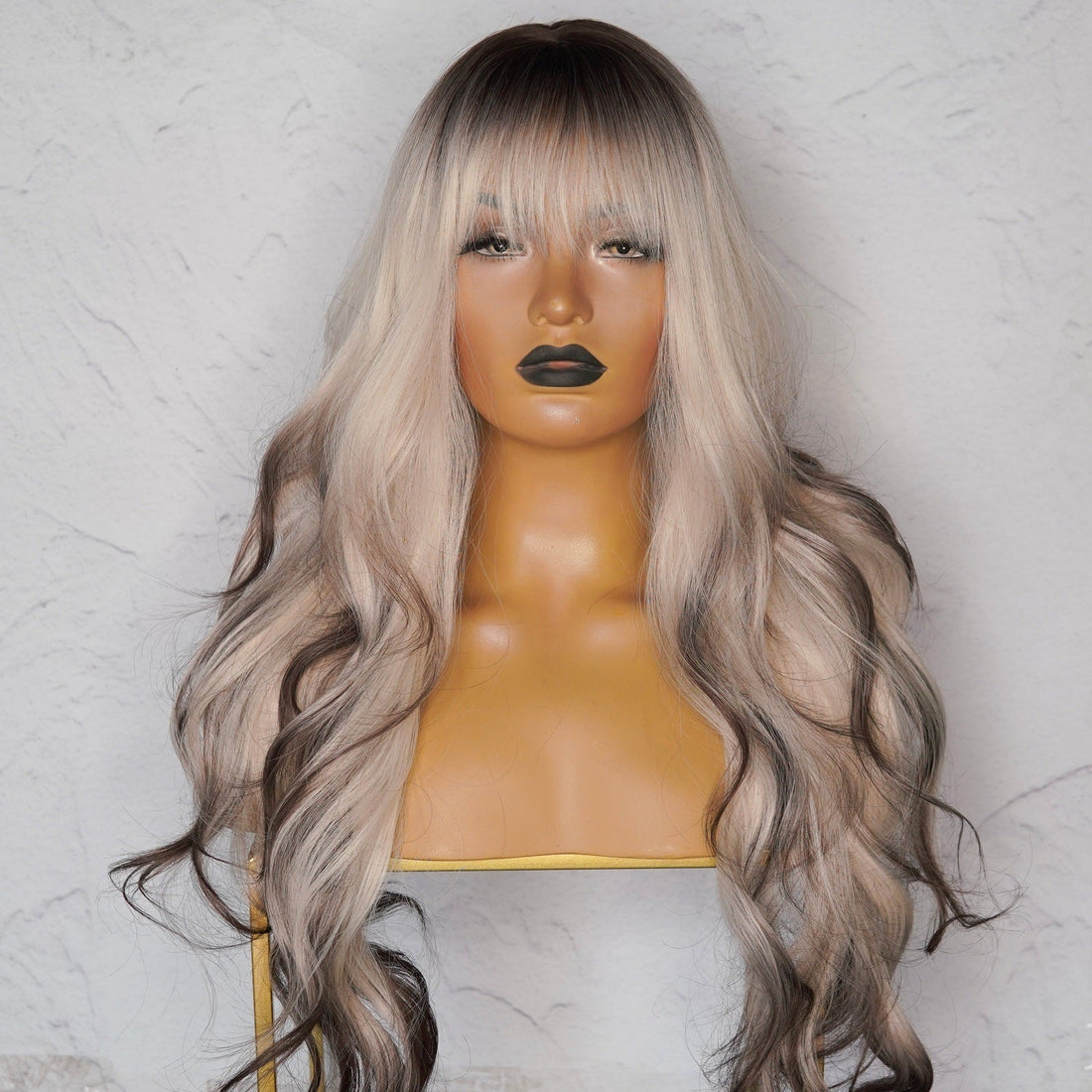 KINSLEY Blonde to Dark Brown Ombre Fringe Wig - Milk &amp; Honey Wigs