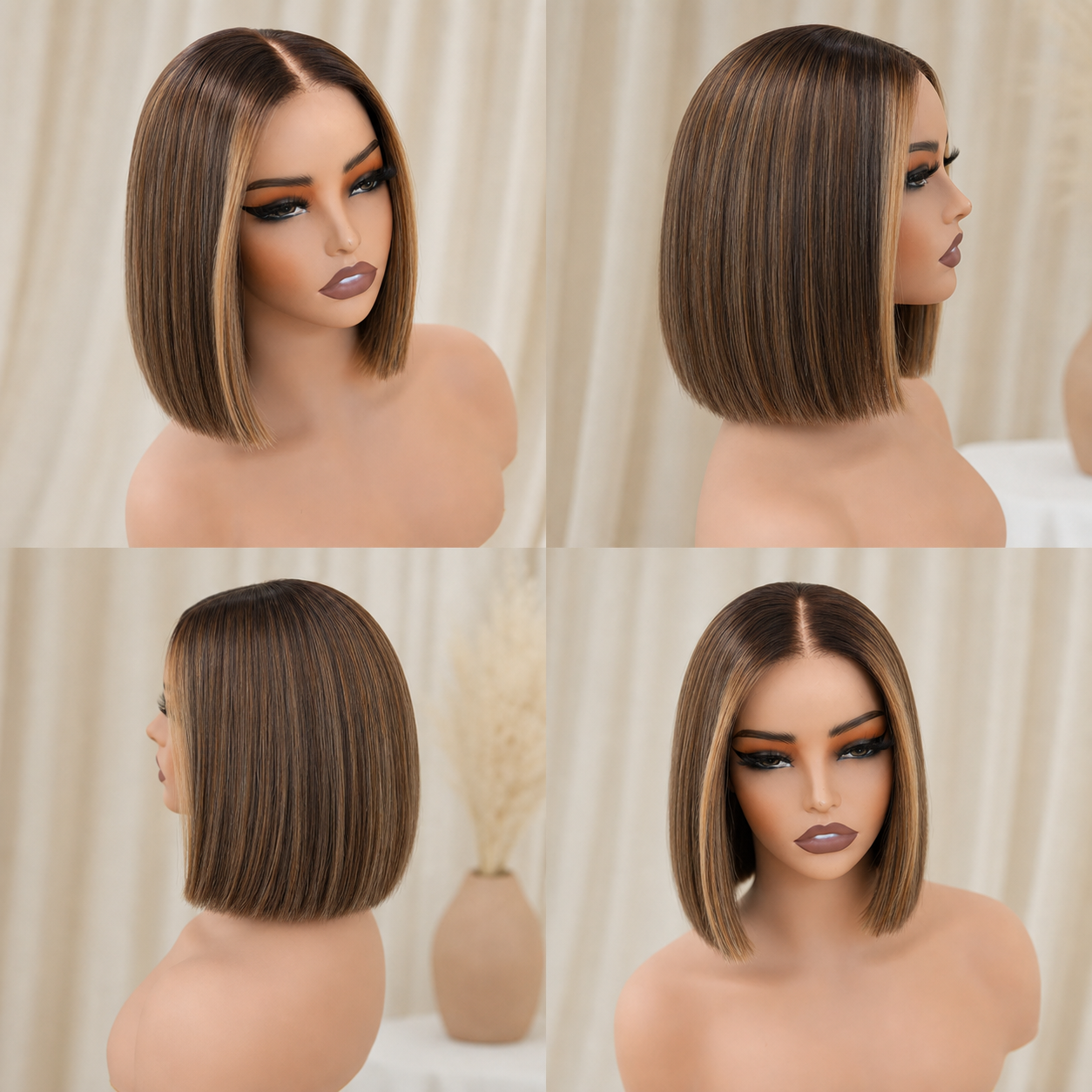 LISA brown ombre human hair lace front bob wig | Milk &amp; Honey Wigs