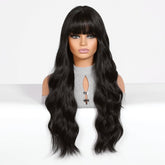 Long Wavy Natural Black with bangs Wig - MARKETPLACE - Milk & Honey Wigs