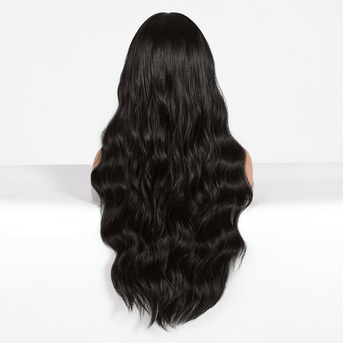 Long Wavy Natural Black with bangs Wig - MARKETPLACE - Milk &amp; Honey Wigs
