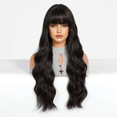 Long Wavy Natural Black with bangs Wig - MARKETPLACE - Milk & Honey Wigs