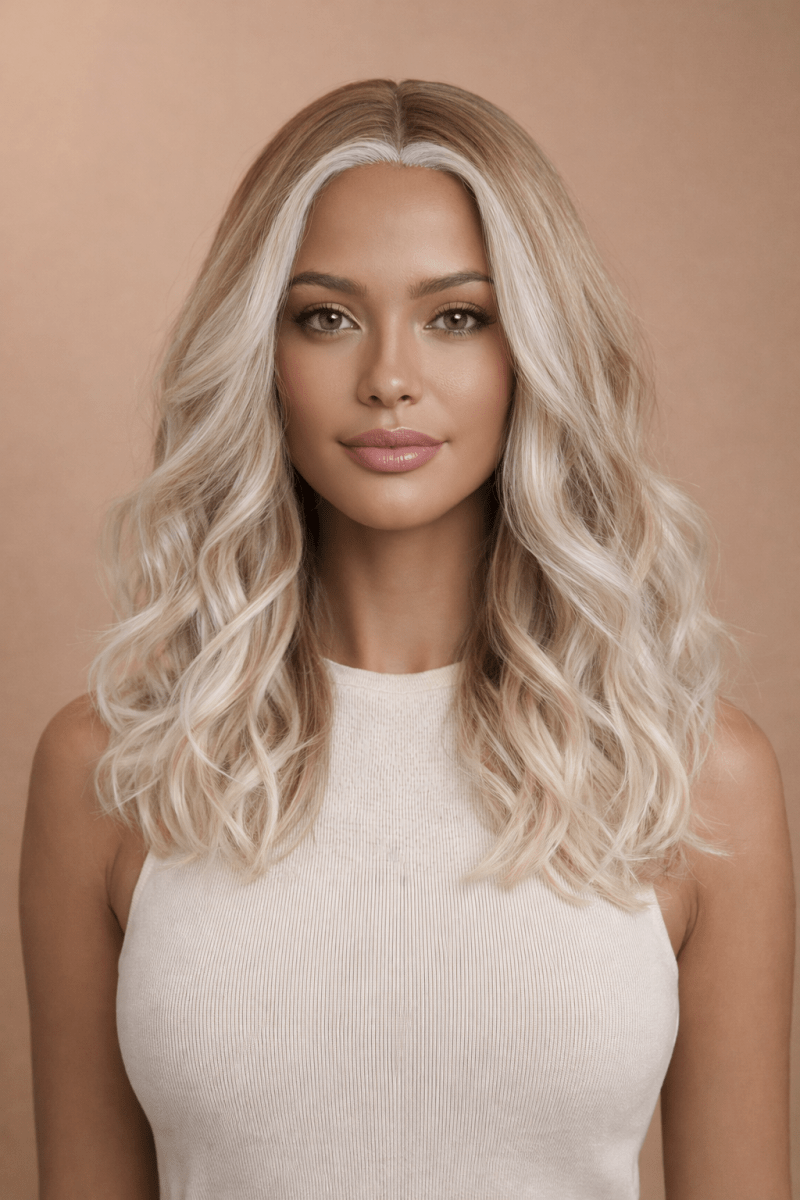 LUCY - Frosted Blonde - Lace Front Wig | Blonde, 16 Inch, T-Part Lace Front, Synthetic Hair | Milk &amp; Honey Wigs
