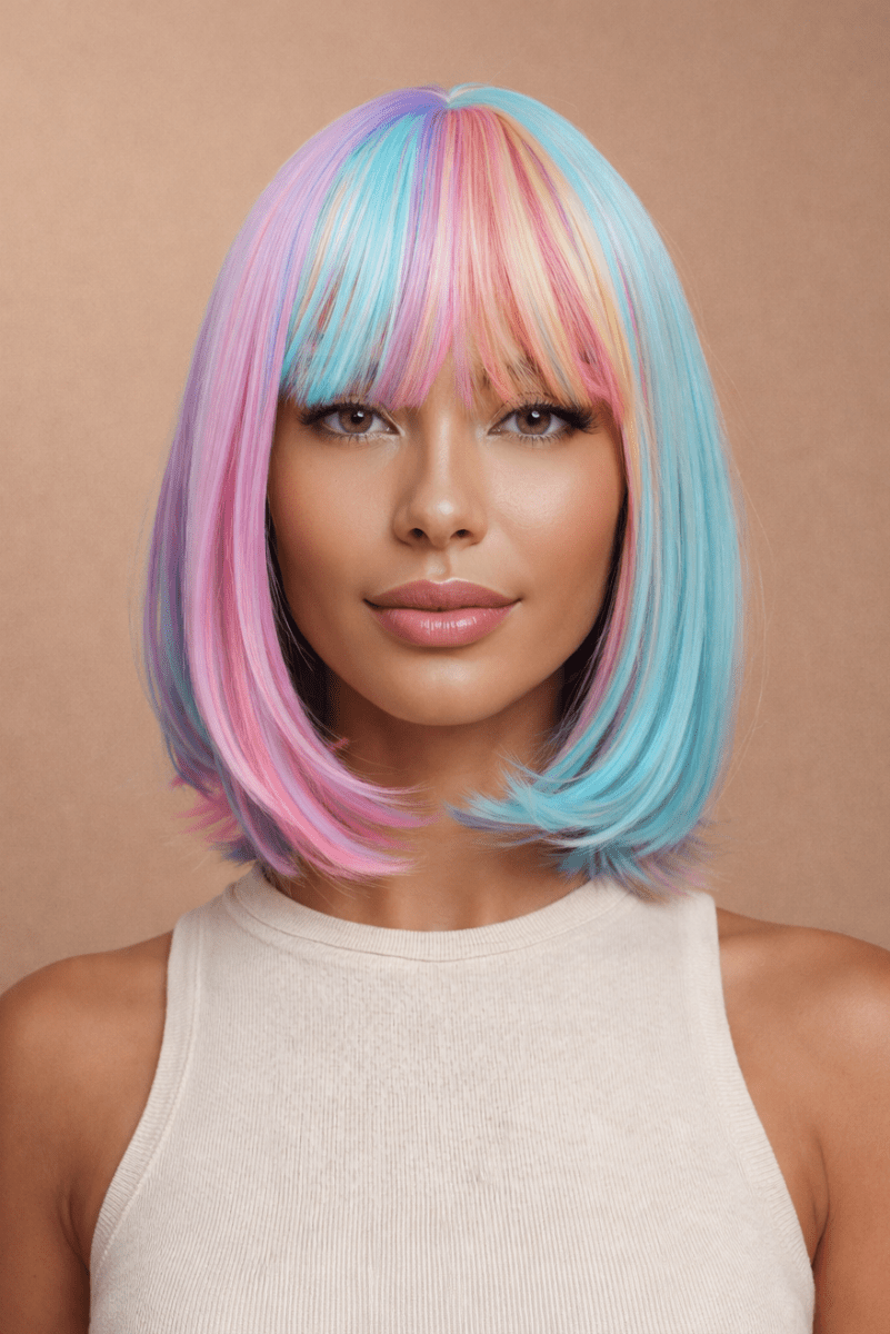 MIAH - Rainbow - Fringe Bob Wig | Rainbow, 12 Inch &amp; Shorter, Fringe, Synthetic Hair | Milk &amp; Honey Wigs