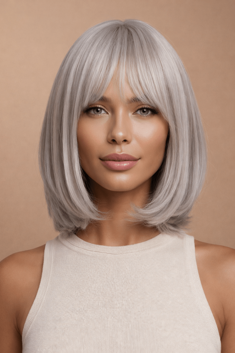 MIAH - Silver - Fringe Bob Wig - Milk &amp; Honey Wigs