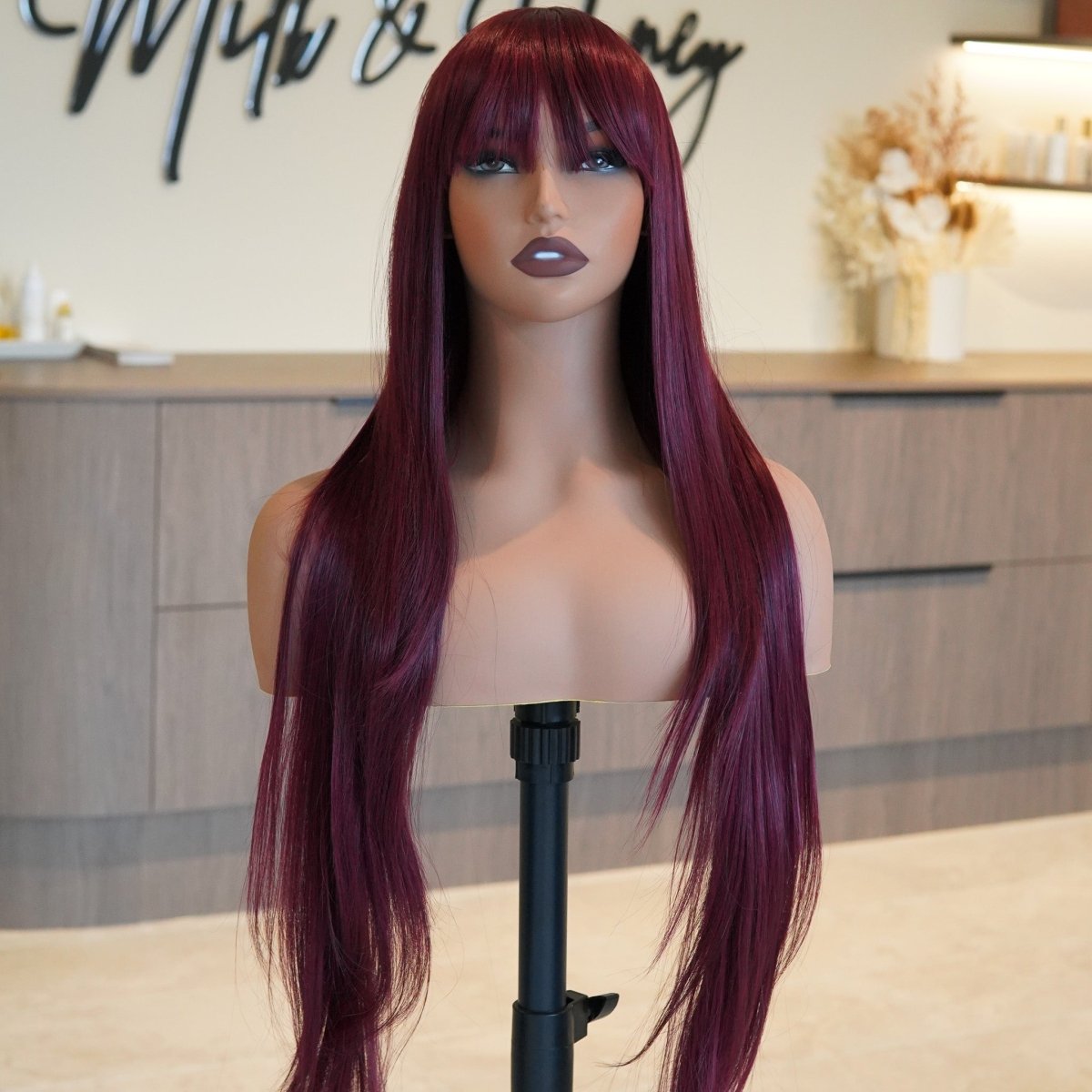 MONTANA Burgundy Fringe Wig - Milk &amp; Honey Wigs