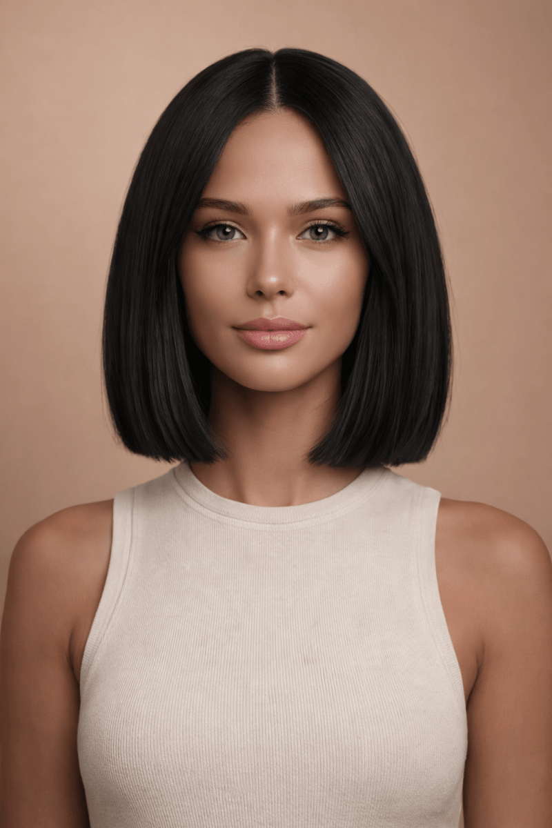 NICOLE BOB - Natural Black - Human Hair Wig | Black, 16 Inch, 13x6 Lace Front, Human Hair | Milk &amp; Honey Wigs