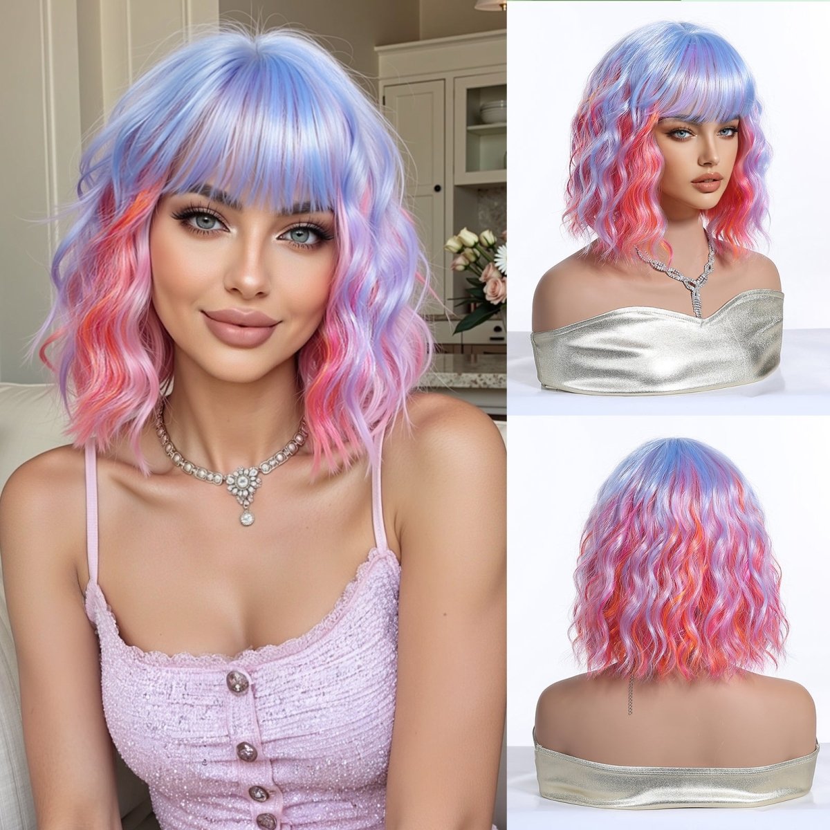 Pastel Rainbow Bob with Fringe Wig - MARKETPLACE - Milk &amp; Honey Wigs