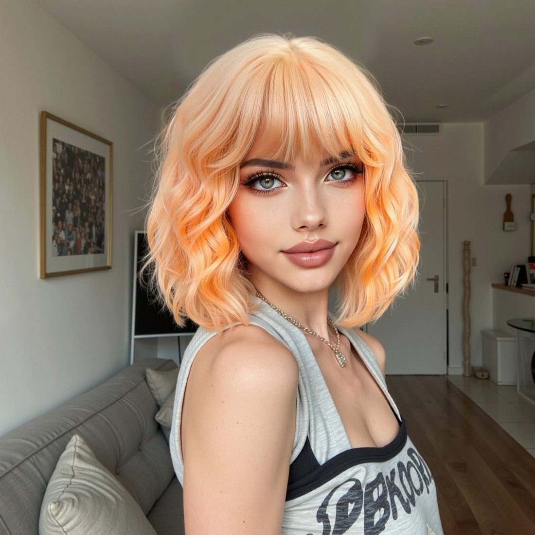 Peach Orange Wavy Bob Wig - MARKETPLACE - Milk &amp; Honey Wigs