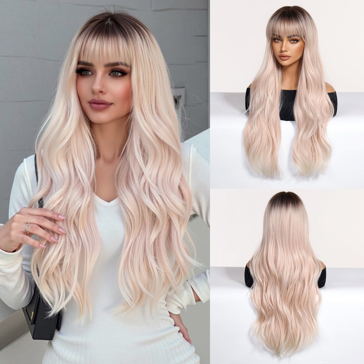 Platinum Blonde Ombre Wig with Fringe - MARKETPLACE - Milk &amp; Honey Wigs