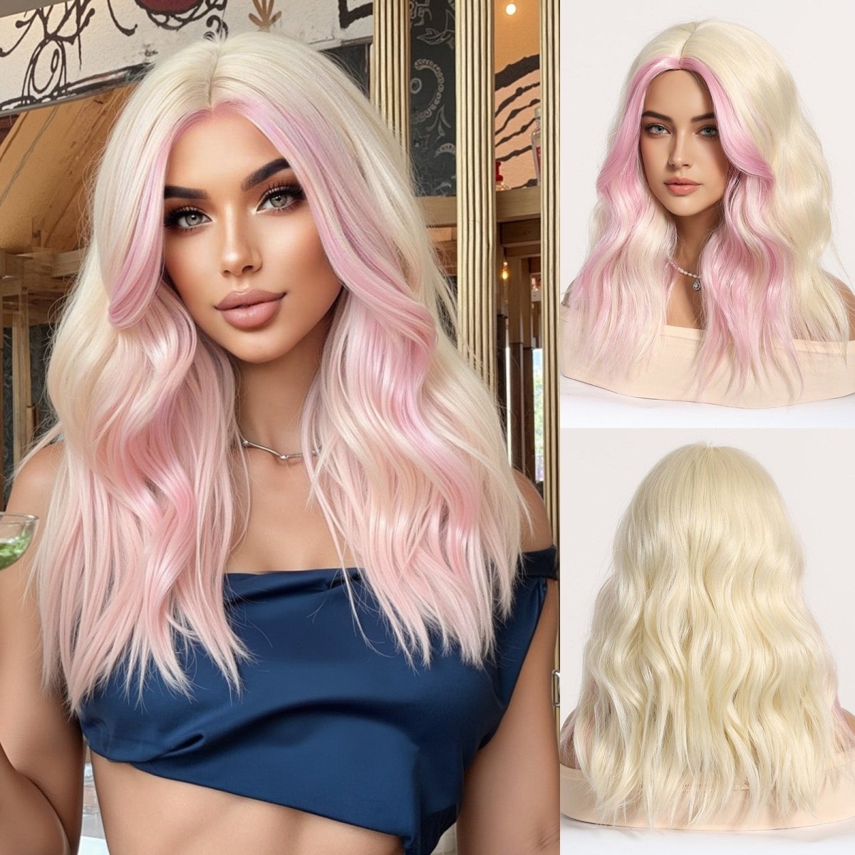Platinum Blonde with Pastel Pink Highlights Wig - MARKETPLACE - Milk &amp; Honey Wigs