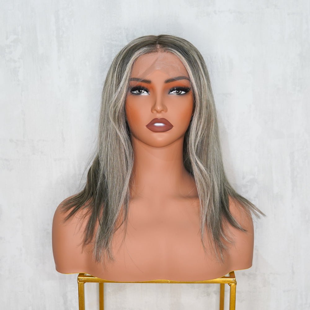 ROE salt and pepper human hair lace front wig | Milk &amp; Honey Wigs