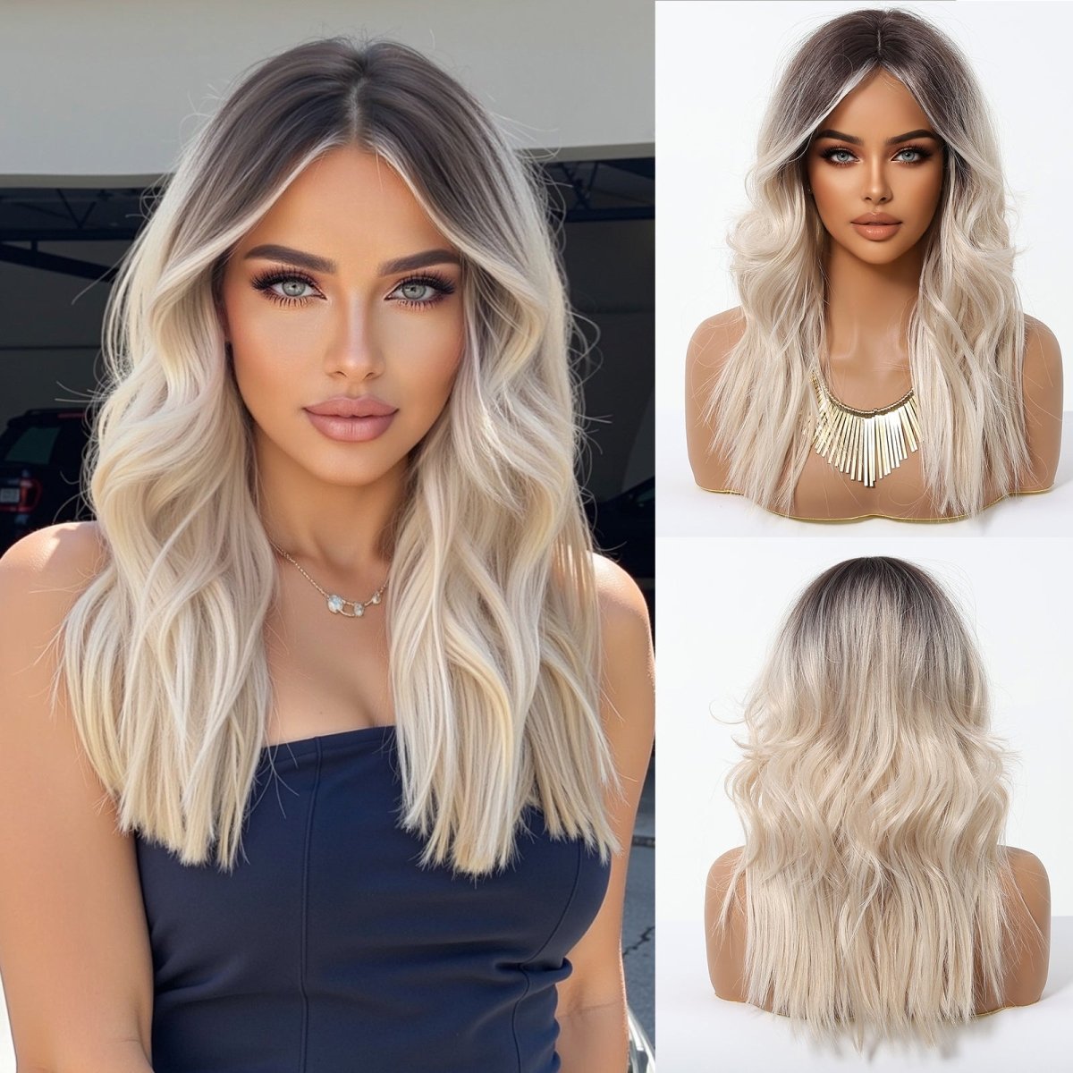 Rooted Platinum Blonde Wig – Soft Waves wig - MARKETPLACE - Milk &amp; Honey Wigs