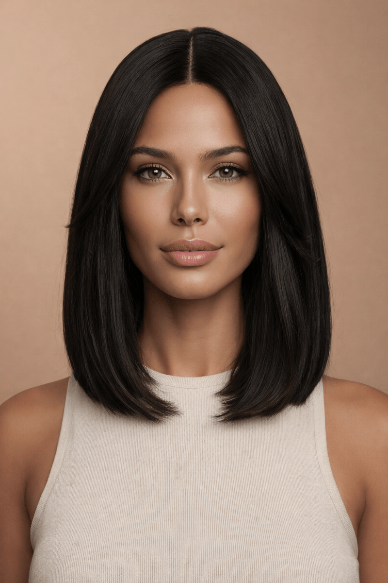 SABRINA - Black - Lace Front Wig | Black, 14 Inch, T-Part Lace Front, Synthetic Hair | Milk &amp; Honey Wigs