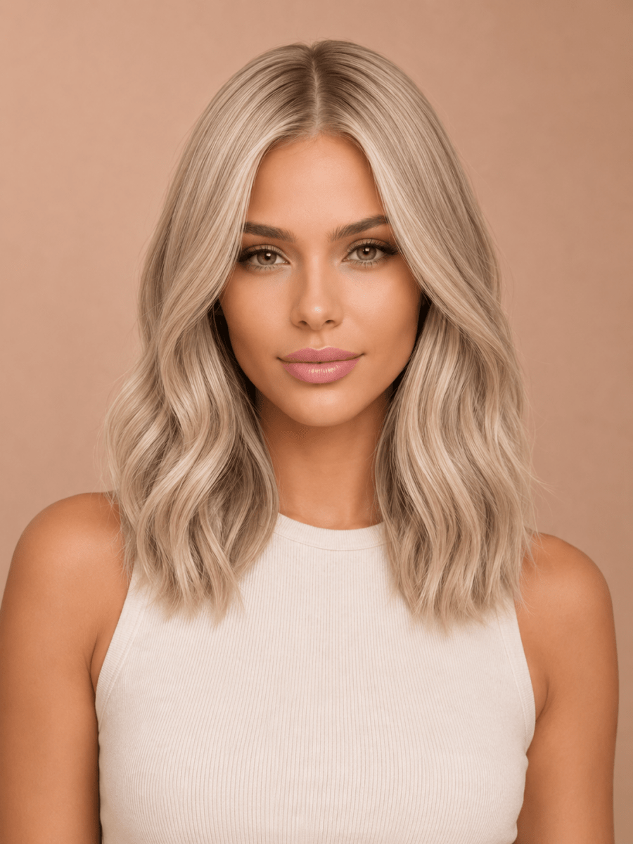 SAMPLE - Beige Rooted Blonde - Human Hair Wigs - Milk &amp; Honey Wigs