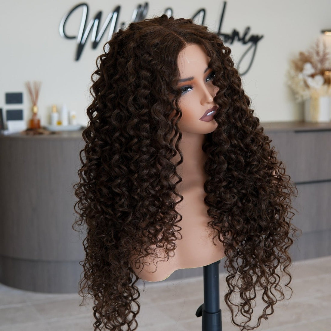SHIRLEY Dark Brown Curl Lace Front Wig - Milk &amp; Honey Wigs
