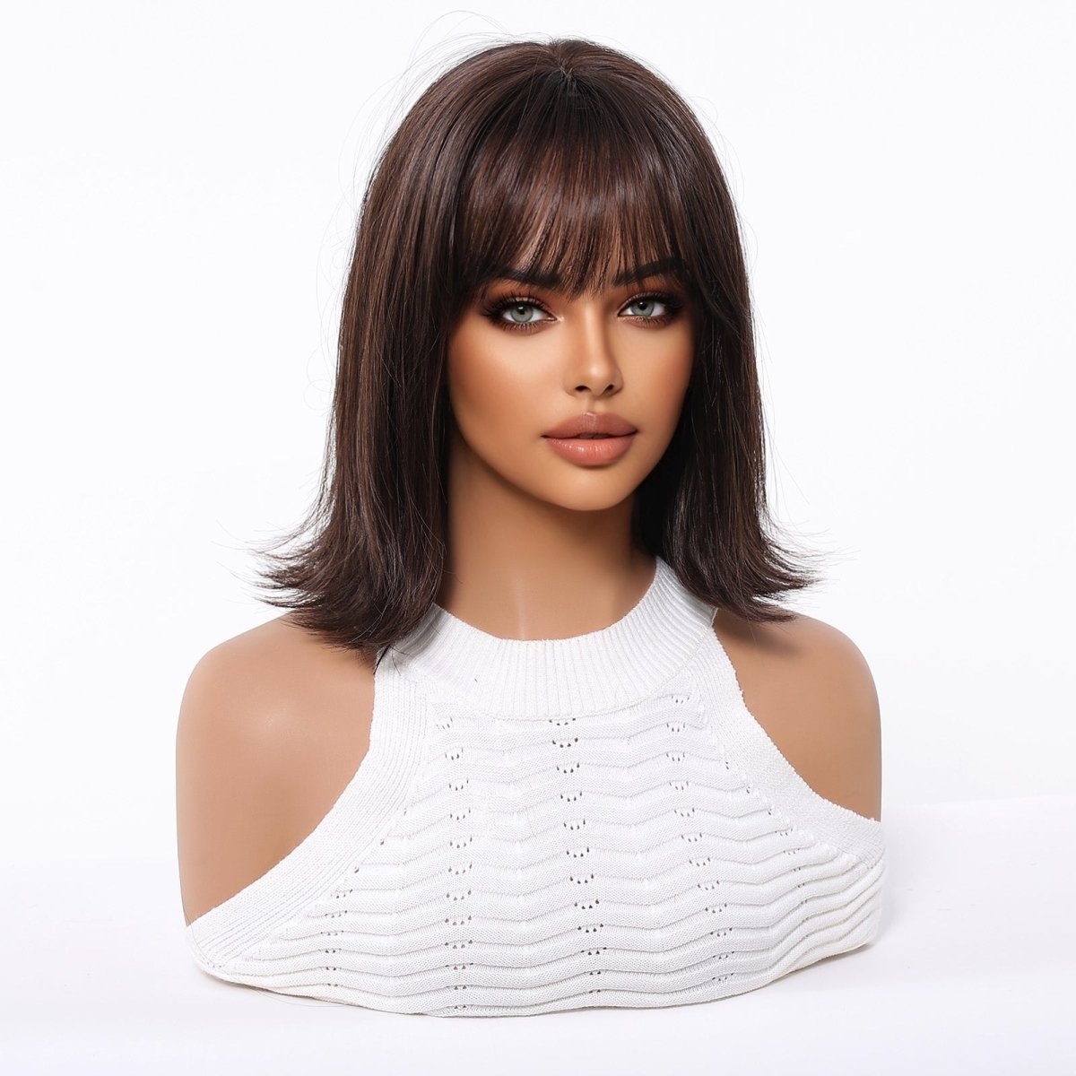 Short Dark Brown Bob Wispy Fringe Wig - MARKETPLACE - Milk &amp; Honey Wigs