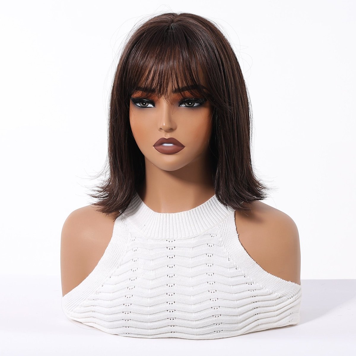Short Dark Brown Bob Wispy Fringe Wig - MARKETPLACE - Milk &amp; Honey Wigs