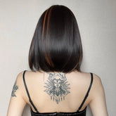 Sleek Black Bob Wig with Bangs and Caramel Highlights - MARKETPLACE - Milk & Honey Wigs