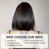Sleek Black Bob Wig with Bangs and Caramel Highlights - MARKETPLACE - Milk & Honey Wigs