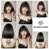 Sleek Black Bob Wig with Bangs and Caramel Highlights - MARKETPLACE - Milk & Honey Wigs