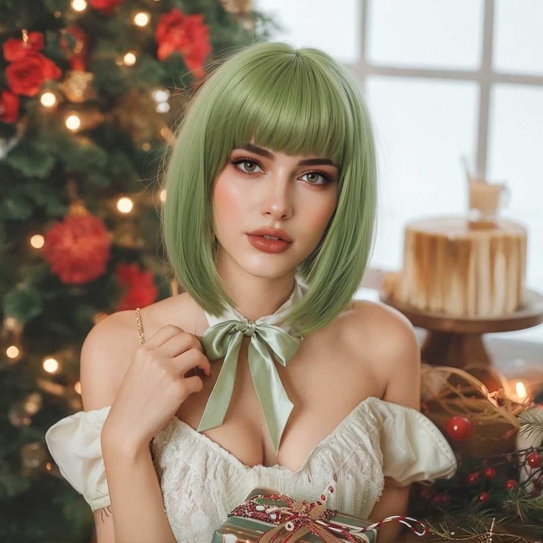 Sleek Olive Green Bob Wig - MARKETPLACE - Milk &amp; Honey Wigs