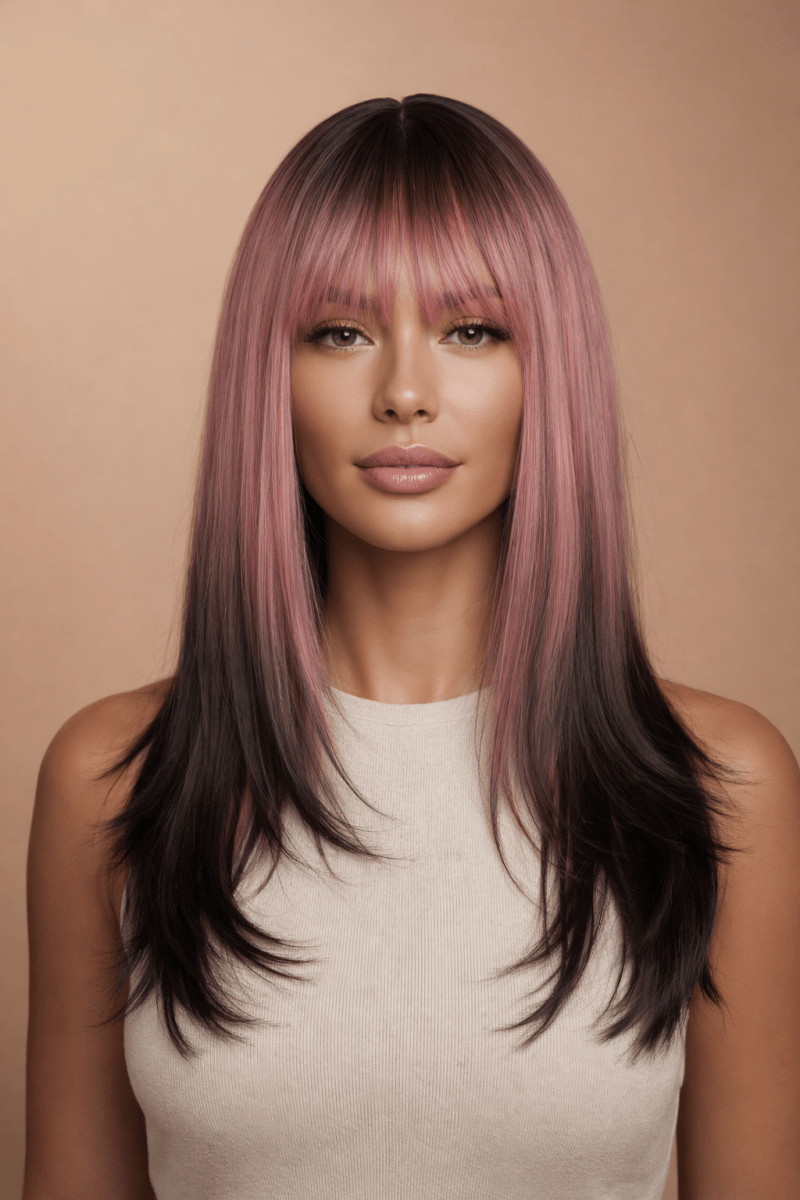 Sophia - Ombre Pink - Fringe Wig - Milk &amp; Honey Wigs