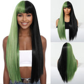 Split - Dye Black & Green with Full Fringe Wig - MARKETPLACE - Milk & Honey Wigs