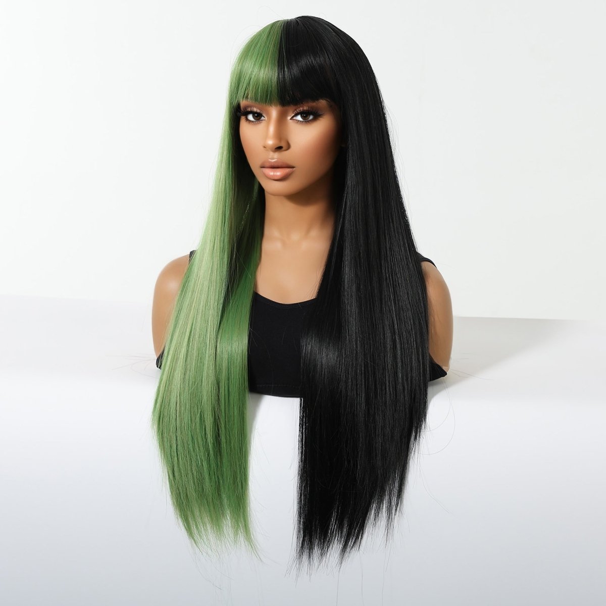 Split - Dye Black &amp; Green with Full Fringe Wig - MARKETPLACE - Milk &amp; Honey Wigs