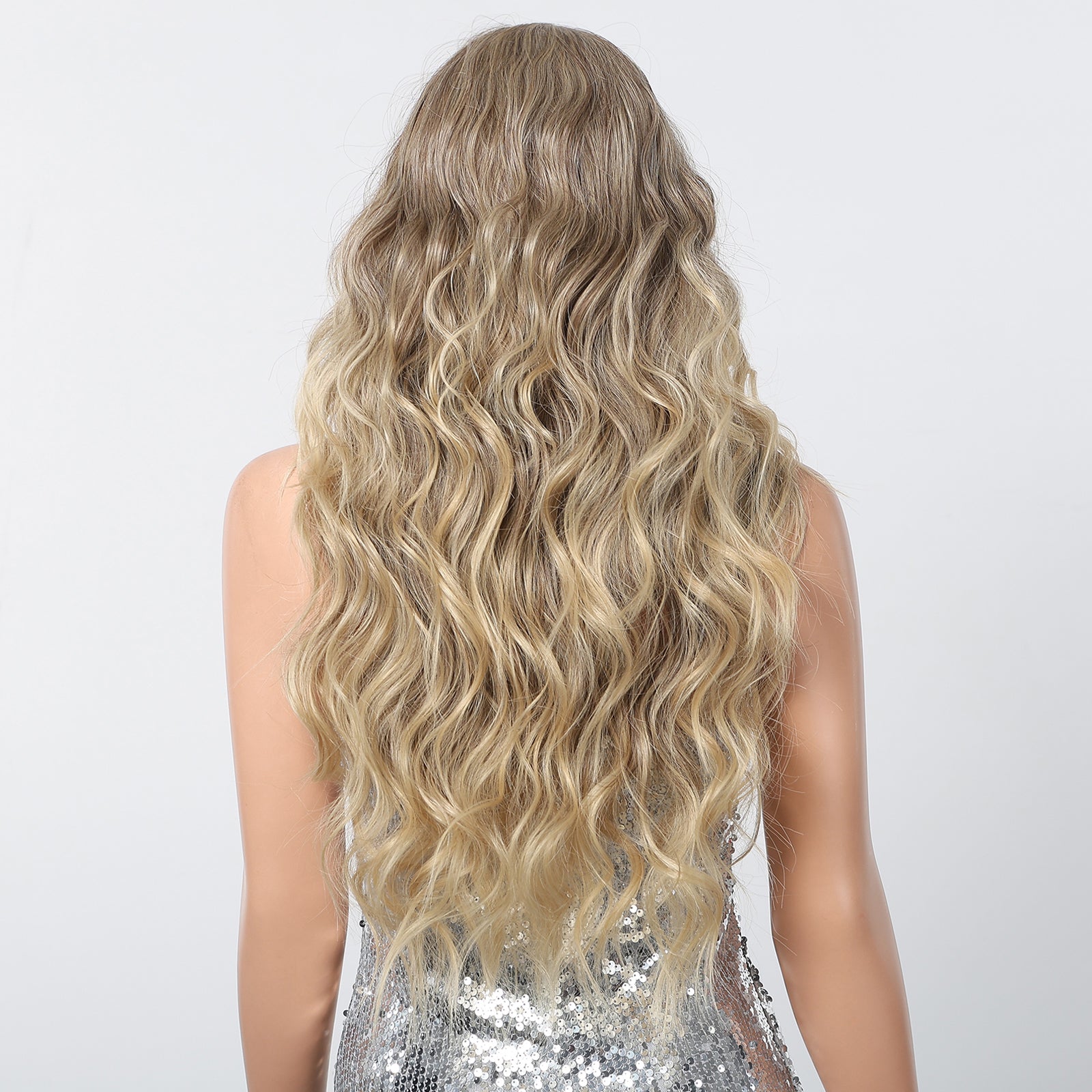 Long Natural Brown Synthetic Curly Wig - MARKETPLACE