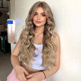 Long Natural Brown Synthetic Curly Wig - MARKETPLACE