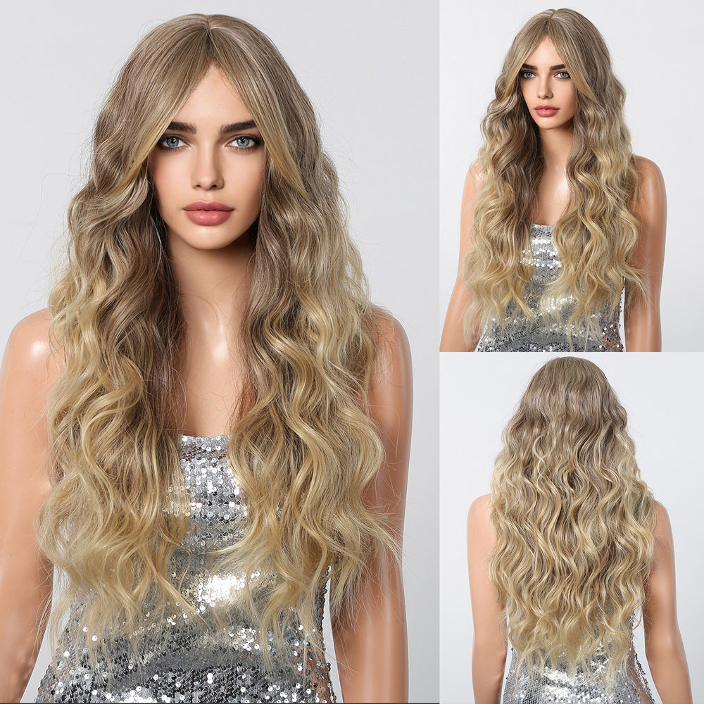 Long Natural Brown Synthetic Curly Wig - MARKETPLACE