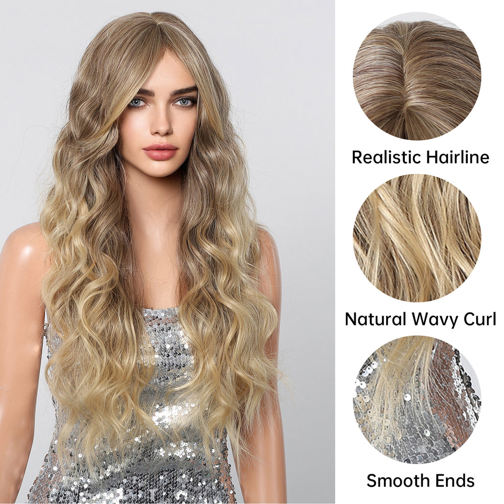 Long Natural Brown Synthetic Curly Wig - MARKETPLACE