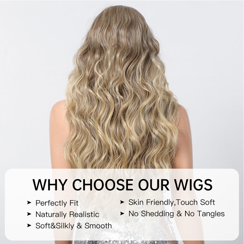 Long Natural Brown Synthetic Curly Wig - MARKETPLACE