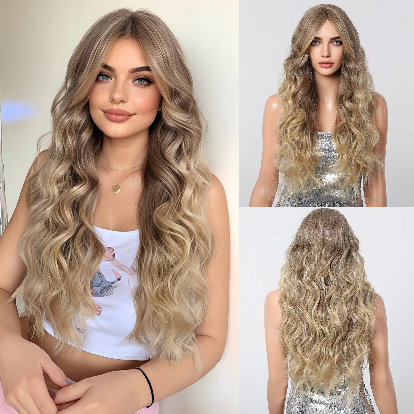 Long Natural Brown Synthetic Curly Wig - MARKETPLACE