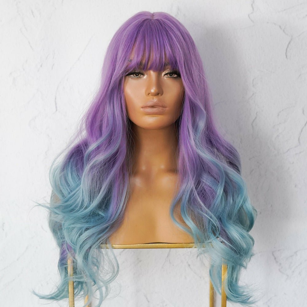 ADELE Purple to Blue Colourful Ombre Wavy Fringe Wig Milk Honey